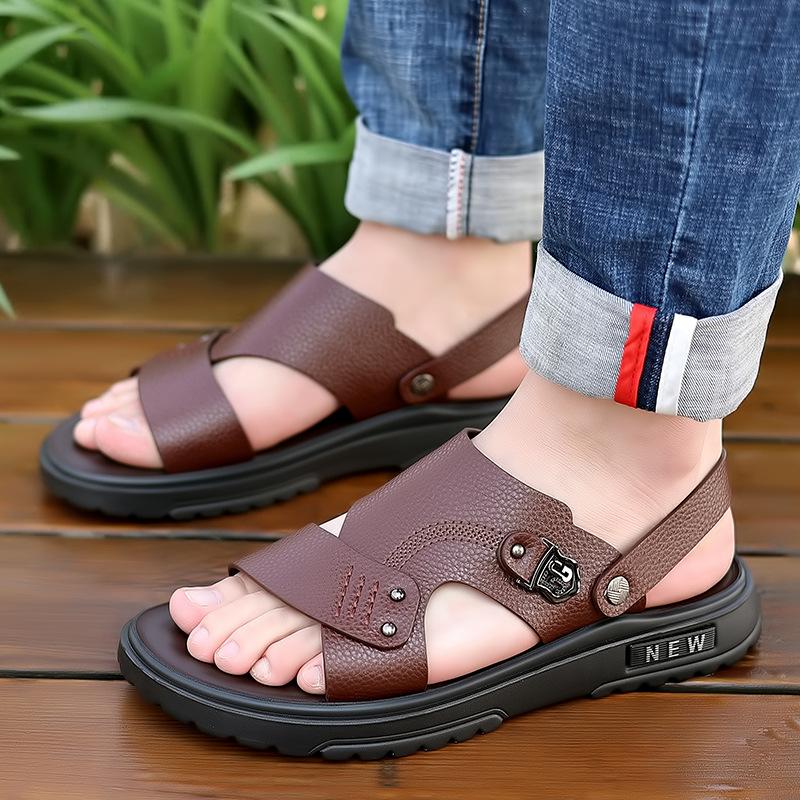 Men's summer beach slippers outdoor first layer cowhide fashion non-slip sandals breathable fashion versatile slippers