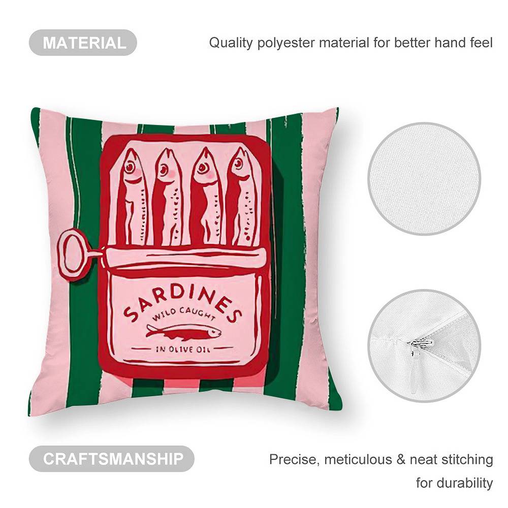 Coastal Charm Sardine Can Pillow Case 3D Print Polyester Fiber 40*40cm Home Sofa Throw Decoration Festival Gift