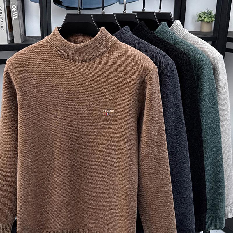 Men's Fleece-Lined Winter Embroidery Sweater