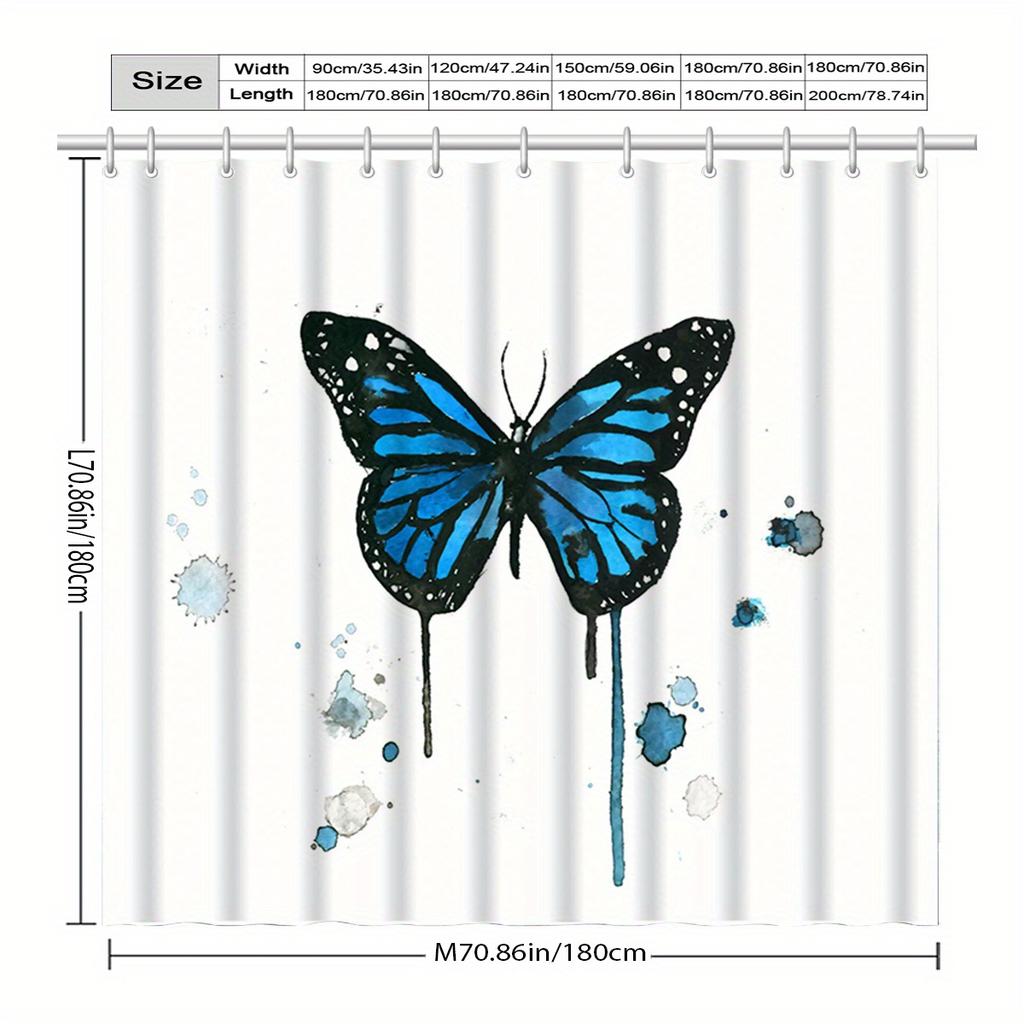 Blue Butterfly Shower Curtain, High-end Elegant and Anti-fog Bathroom Curtain,  Bathroom Decoration Pattern