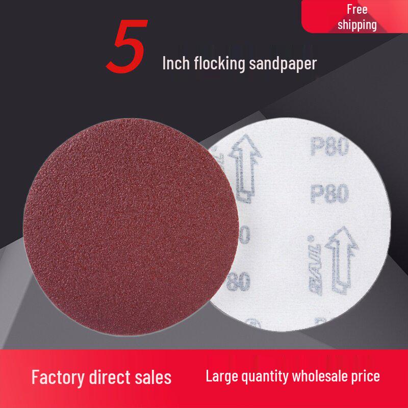 5-Inch Self-Adhesive Flocked Sandpaper Discs for Pneumatic Grinder - Perfect for Sanding, Polishing, and Woodworking Furniture.