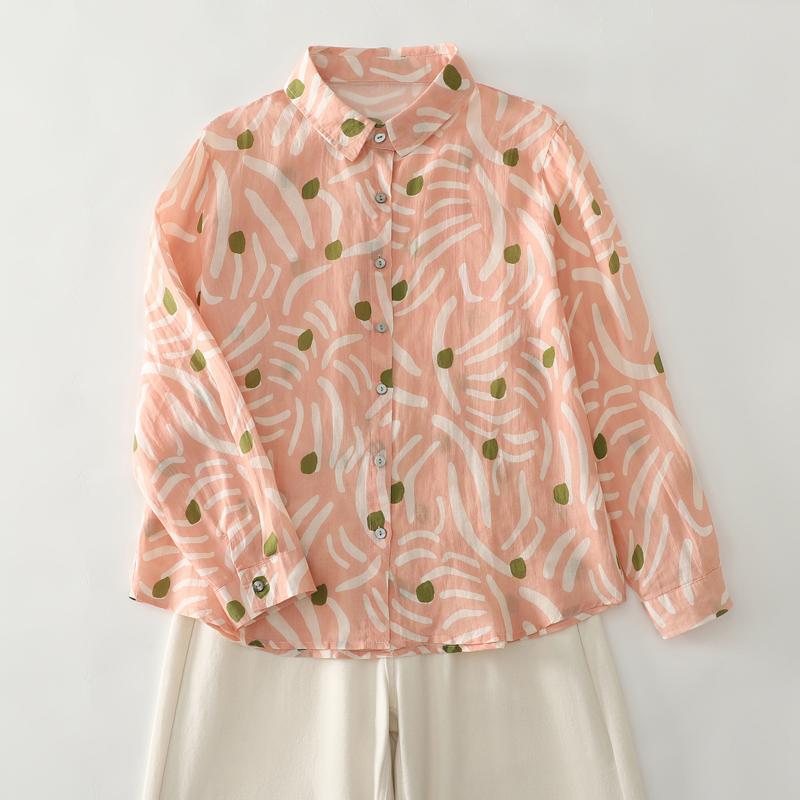 Dimanaf 2025 Casual Blouse Women Long Sleeve Linen Vintage Blouses Shirts Thin Tops Tees Loose Floral Tees