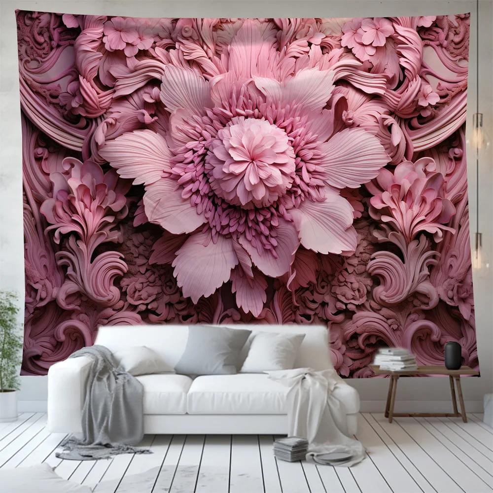 Chic Pink Floral Tapestry Flower Plant Series Wall Hanging Background Cloth Nordic Home Living Room Bedroom Decor Tapestries
