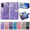 Bling Butterfly Leather Flip Cover For Samsung Galaxy S25 Ultra S24 Plus S23 FE A55 A35 A36 A56 A26 A06 A16 Wallet Glitter Case