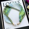 Lazy magnetic buckle silk scarf women's spring and autumn thin neck protection magnetic buckle silk scarf long small collar versatile pearl necklace