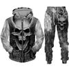 Sudadera con cremallera negra y pantalón con estampado 3D de calavera fresca, conjunto de chándal estilo gótico punk para hombre y mujer, conjunto de chándal 2026, disfraz de streetwear para Halloween