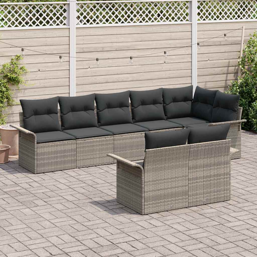 Garden Sofa Set with Cushions 8 pcs Light Grey Poly Rattan