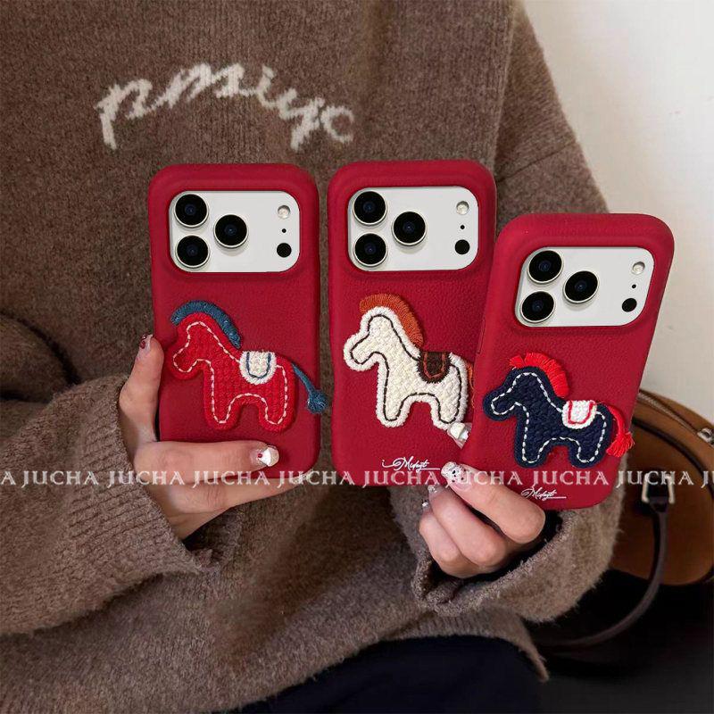 Compatible Luxury Embroidered Horse Design Case for iPhone 16/15/17 Series
