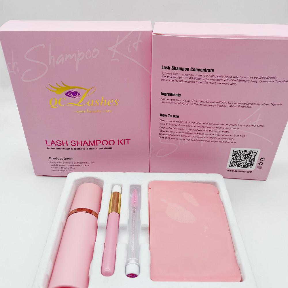 Hot Selling 60ml Lash Shampoo Bottle Private Label Eyelash Bath and Brush Kit Oil-Free Lash Concentrate Shampoo Kit 5ML&OPP BAG розовый