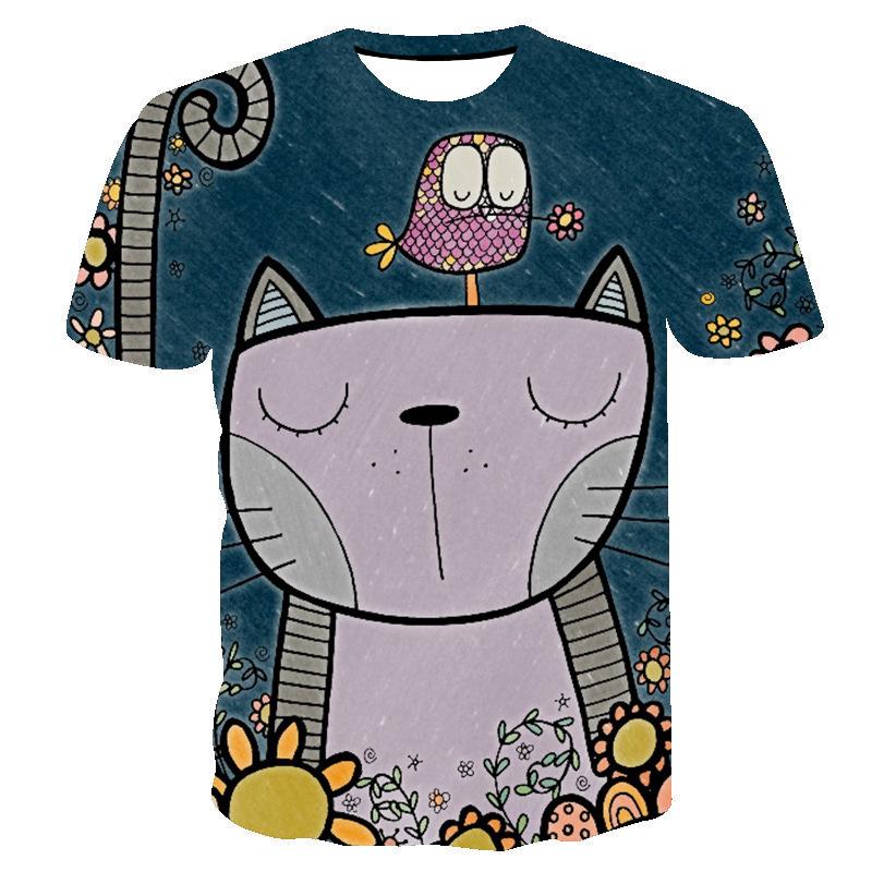 

Картина маслом с цветами Летняя женская футболка с коротким рукавом с 3D цифровой печатью Модная футболка с принтом кошки и животного S