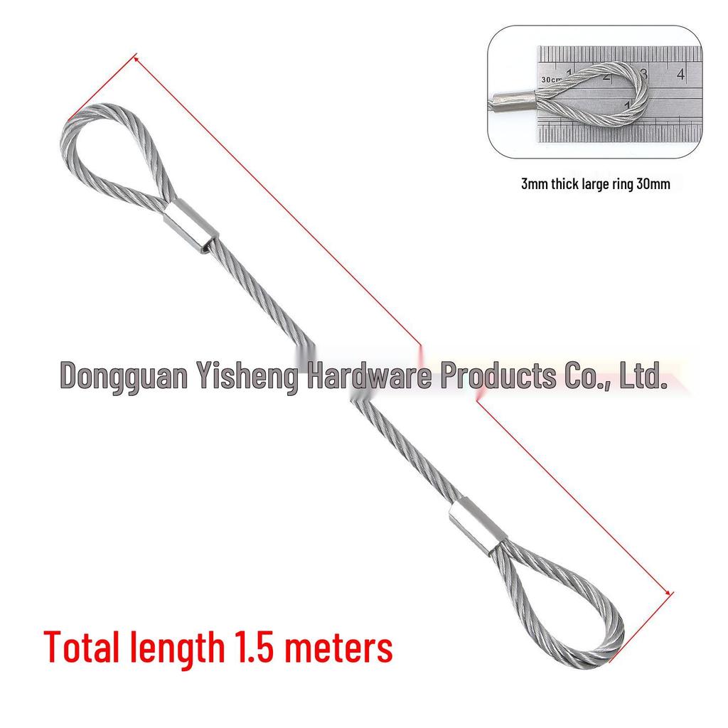 304 Stainless Steel Wire Rope Slings with Double Buckle Crimping Head for Rigging and Lifting.