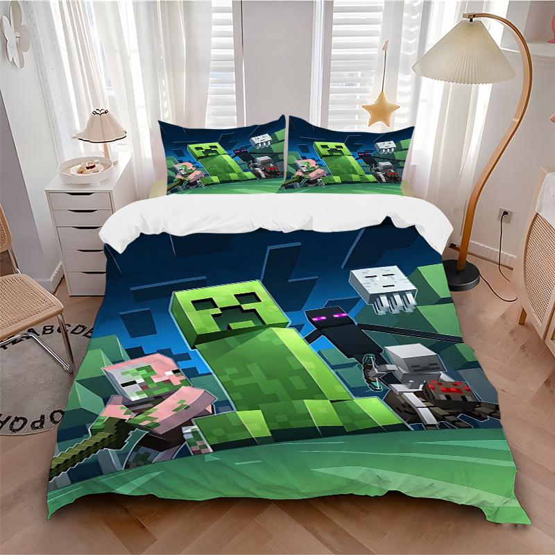 3pcs Minecraft Creeper Enderman Zombie Home Bedding Set-Universal Three-Piece Suit for Bedroom, Guest Room, Living Room, Hotel-Perfect Gift