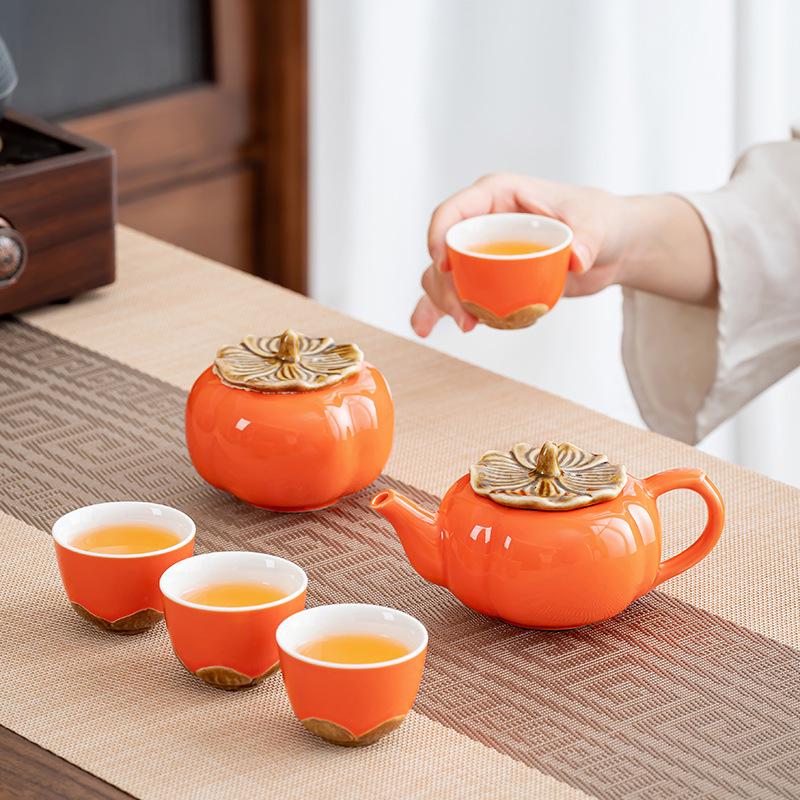 Persimmon Ruyi Ceramic Tea Set with Gift Box - Complete Ruyi Teapot Set