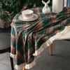 Christmas Plaid Pattern Tablecloth Pastoral Style Round Retro Luxury TableCloth with Tassel Holiday Party Table Cover Home Decor