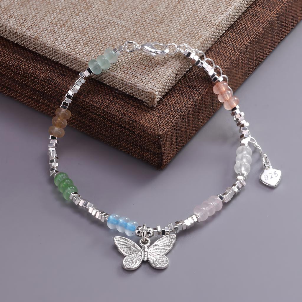 925 Silver Multicolour Bead Bracelet For Women Three Layers Geometry Drip Glaze Versatile Jewelry Dropship