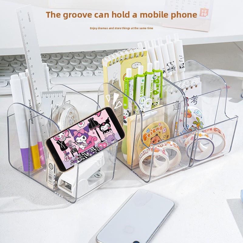 Transparent Multi-compartment Pen Holder, Simple Large-capacity Storage Rack, Multi-functional Office Desktop Storage Box