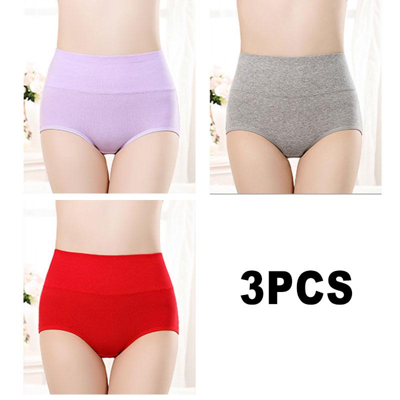 3PCS/Set Women's High Waist Cotton Panties Briefs Soft Breathable Comfy Underwear Plus Size M-3XL