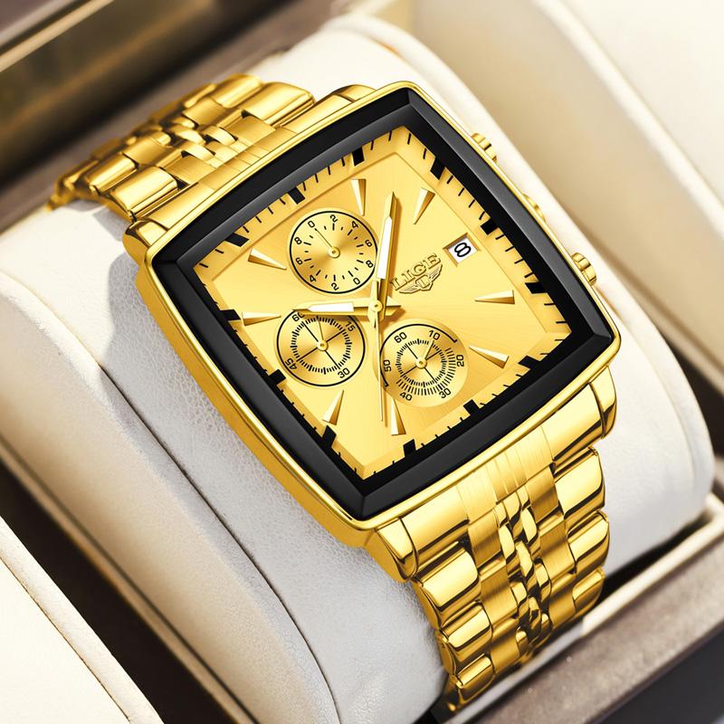 LIGE Luxury Square Sport Man Wristwatch Waterproof Luminous Chronograph Quartz Men's Watches Stainless Steel Men Watch Reloj