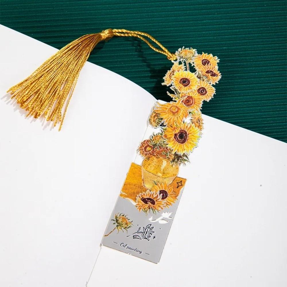 Tassel Pendant Reading Book Clip Sunflower Oil Painting Bookmarks  School Office Supplies