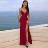 2026 V Neck High Split Long Summer Elegant Slip Dress Women Sexy Backless Bandage Evening Party Dresses Solid Color A-line Slim Fit Hot Girl Clothing