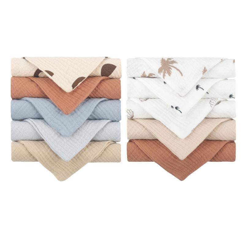 

Baby Towel Set Teething Bibs for Toddler Burp Cloth Gauze-Cotton Handkerchief Back Absorb Towel Newborn Bath Towel 10PCS