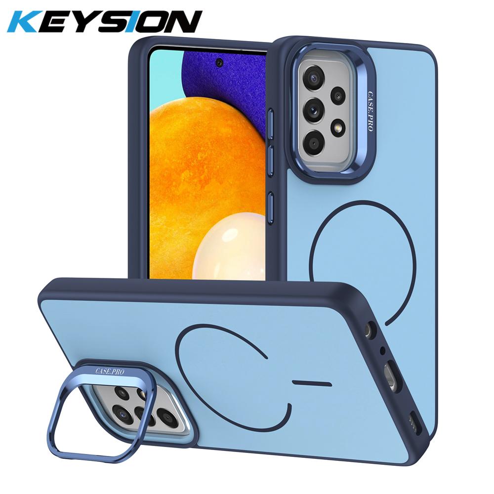 

KEYSION Matte Skin Feel Lens Stand Phone Case for MagSafe for Samsung A52 A52S 5G Magnetic Shockproof Cover for Galaxy A13 4G 5G for Samsung A52 синий