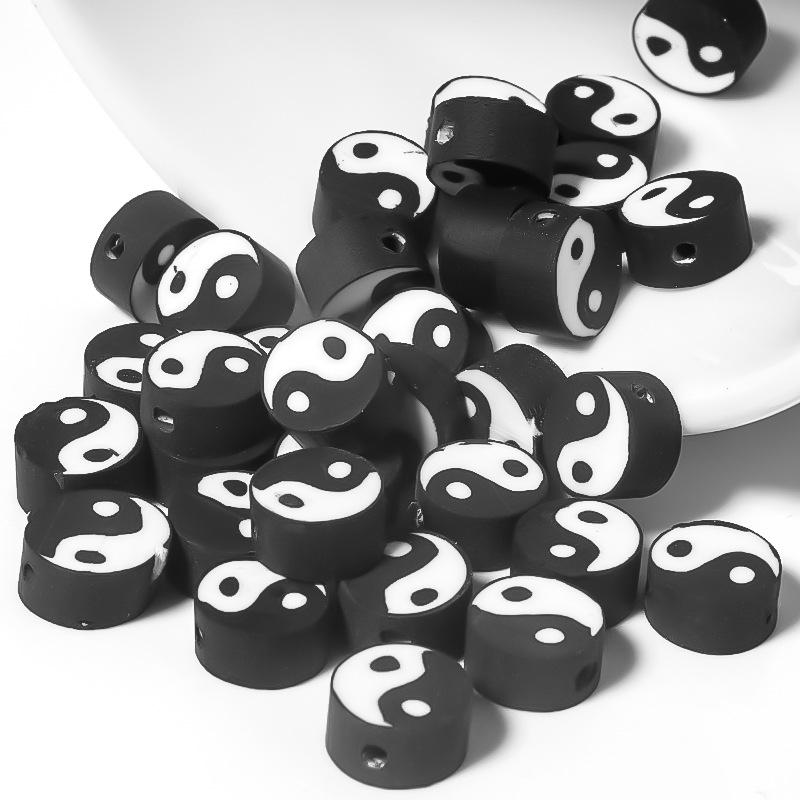 50 pcs Polymer Clay Animal & Fruit Style Mixed Color Flat Round Beads for DIY Bracelet Jewelry