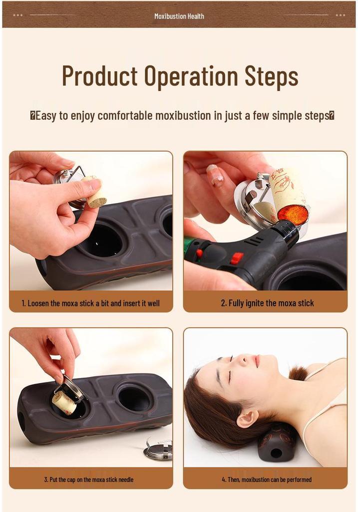 Red Bianstone Moxibustion Neck Pillow: Portable Cervical Spine Heat Therapy Device for Home Use