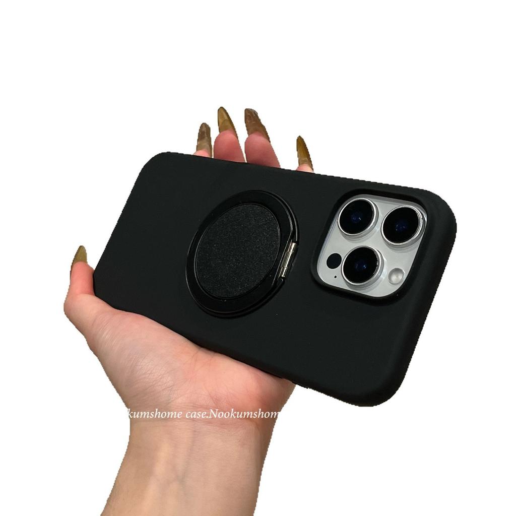 Applicable To IPhone 16 Liquid Silicone Rotating Magnetic Suction Bracket Mobile Phone Case Apple 15 Large Hole Anti Fall Protection Case 14