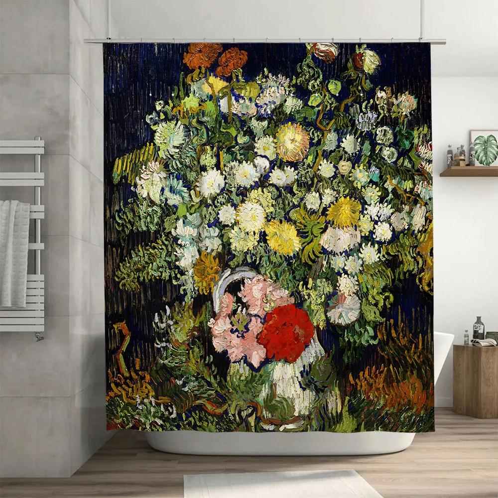 Floral Shower Curtain Modern Kitchen Decor – Bath Home Decoration Wall Hanging Shower Curtains for Bathroom in Orange, Green.
