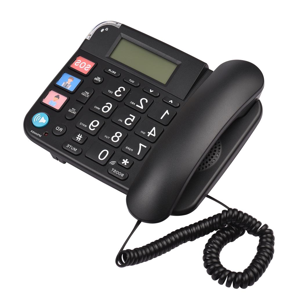 Black Corded Phone with Big Button Desk Landline Phone Telephone Support Hands Free Redial Flash Speed Dial Ring Volume