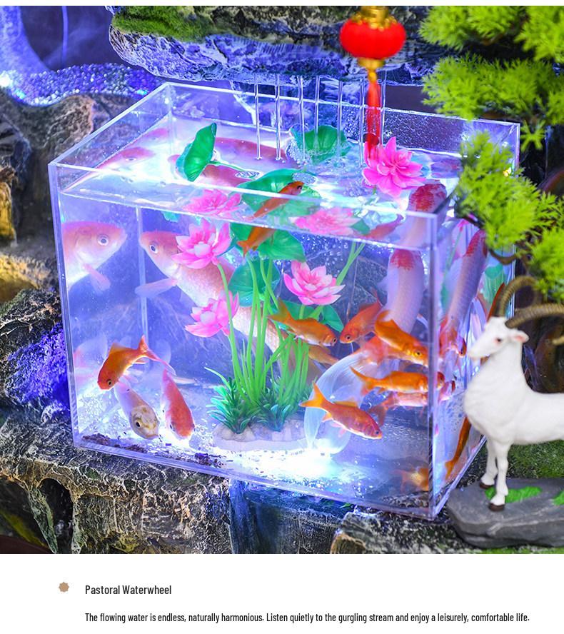 Large Feng Shui Rockery Water Fountain with Wheel for Living Room and Villa Décor