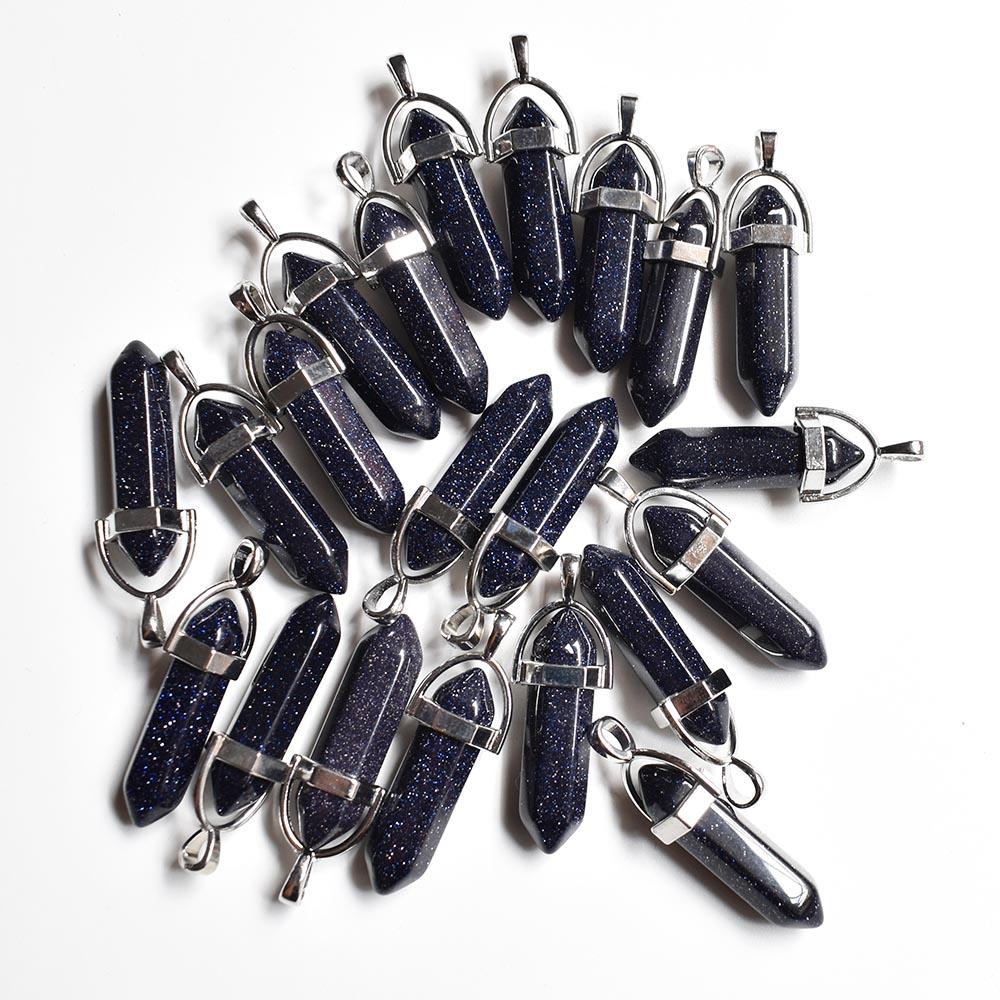 24pcs/lot Fashion quality assorted natural stone mixed pillar charms chakra Pendants & necklaces for making free