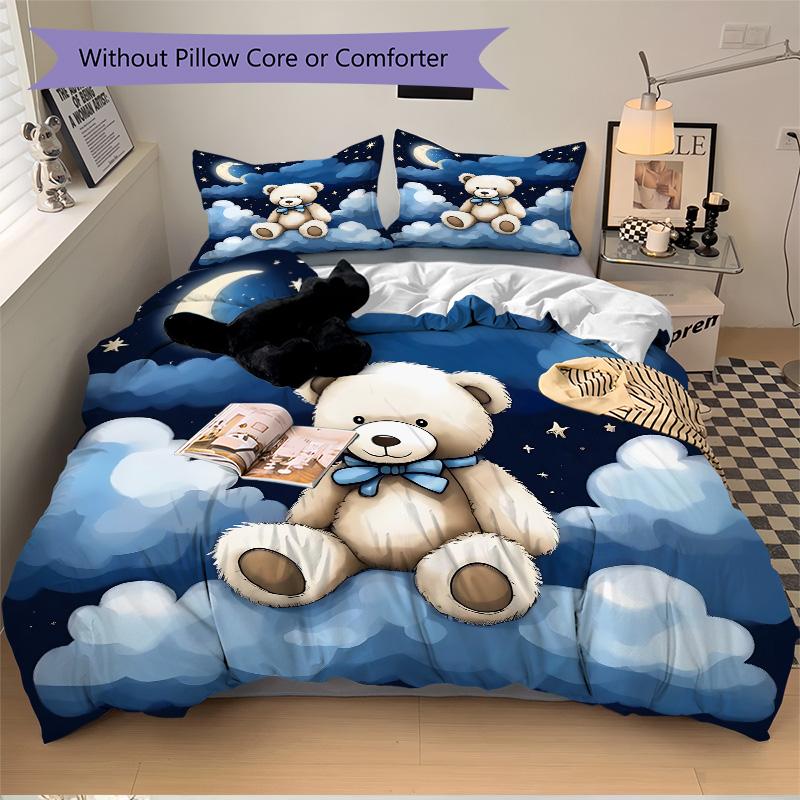 Teddy Bear Clouds Print 3Pcs Bedding Setduvet Cover With 2 Bedropillowcase Home Birthday Gift