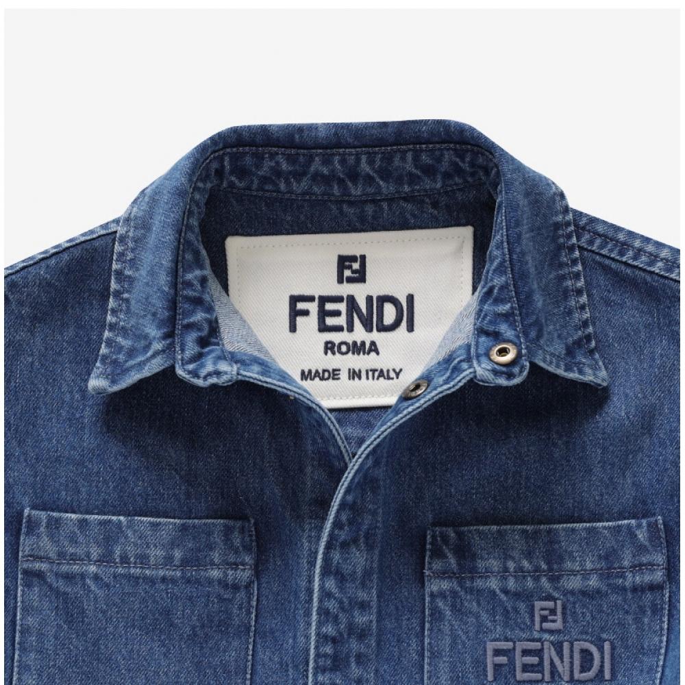 Fendi Jua172 Amhx F0qg0 Logo Denim Kids Jacket
