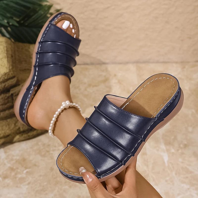 Fashion Leather Platform Sandals Women Shoes Light Plus Size 36-43 Beach Sandles Woman 2025 Summer Wedges Slippers Female Casual Shoes