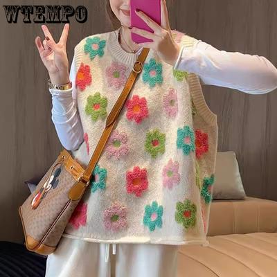 Autumn and Winter Sweet Style Loose Jacquard Knitted Vest for Women Sweater Tank Top for Women