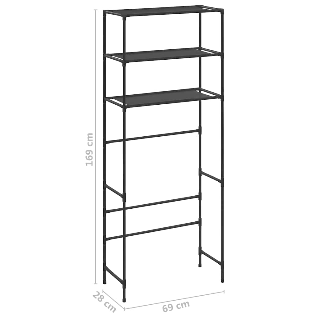 Scaffale per Lavatrice 3 Ripiani Nero 69 x 28 x 169 cm