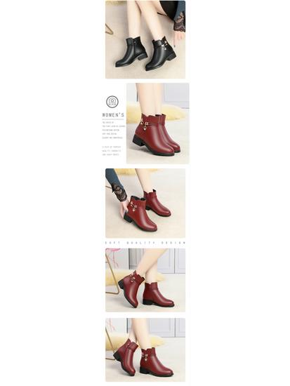 Women's Mid-Aged & Elderly Low Heel Soft Sole Cotton Shoes with Plus Velvet Warm Lining