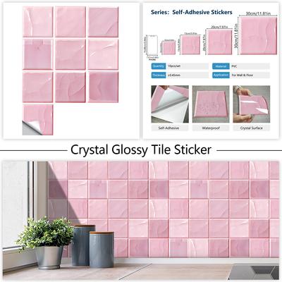 10 Pezzi Adesivi Murali Mattoni Rosa Cristallo Mattoni Imitazione Decorazione Camera da Letto Impermeabile Autoadesivo Carta da Parati Piastrelle Decorazione Armadietto Cucina