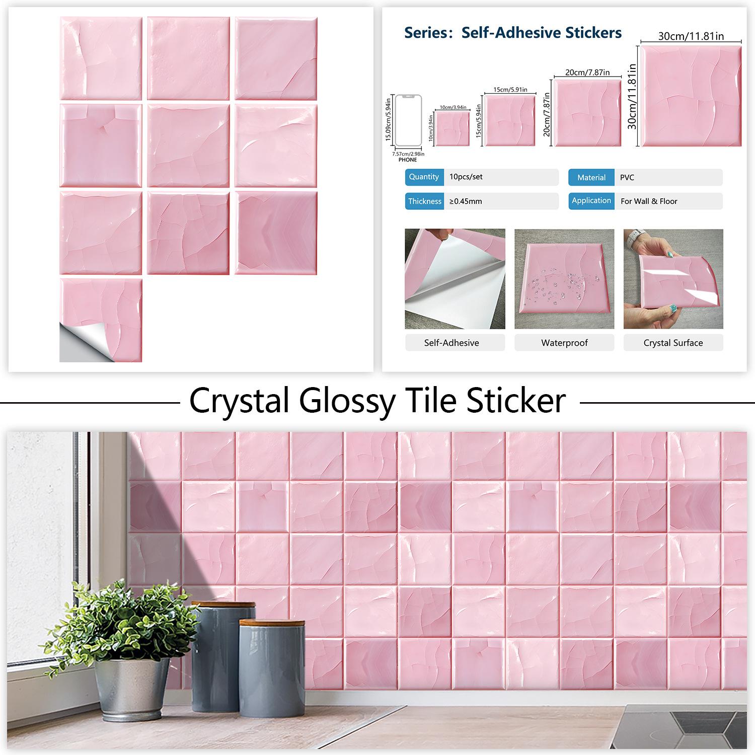 

10Pcs Pink Brick Crystal Wall Stickers Imitation Brick Bedroom Decoration Waterproof Self Adhesive Tile Wallpaper Kitchen Cupboard Decor 10cm×10cm×10pcs