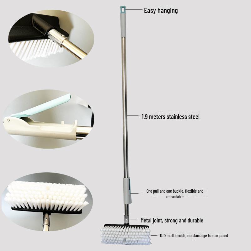 Telescopic Car Cleaning Brush with Soft Bristles, Long Handle, and Absorbent Mop Head
