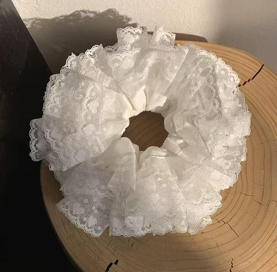 

Balletcore White Lace Scrunchies Women Korean Fashion Double Layer Hair Ties Elegant Ponytail Holder Cute Daily Hair Accessories