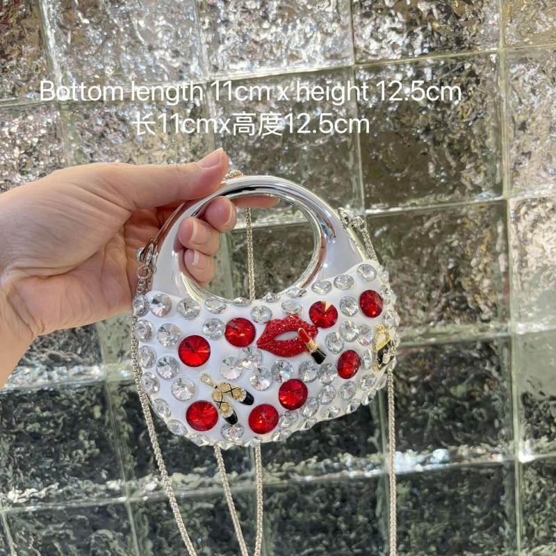 Acrylic Rhinestone Evening Handbag Women Gold Lip Shape Clutch Bag Hard Shell Box Style With Magnet