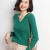 V-neck Knitted Sweater Women's Spring and Autumn Women's Sweater Slim-fitting Solid Color Knitted Long-sleeved Bottoming Versatile Short Top
