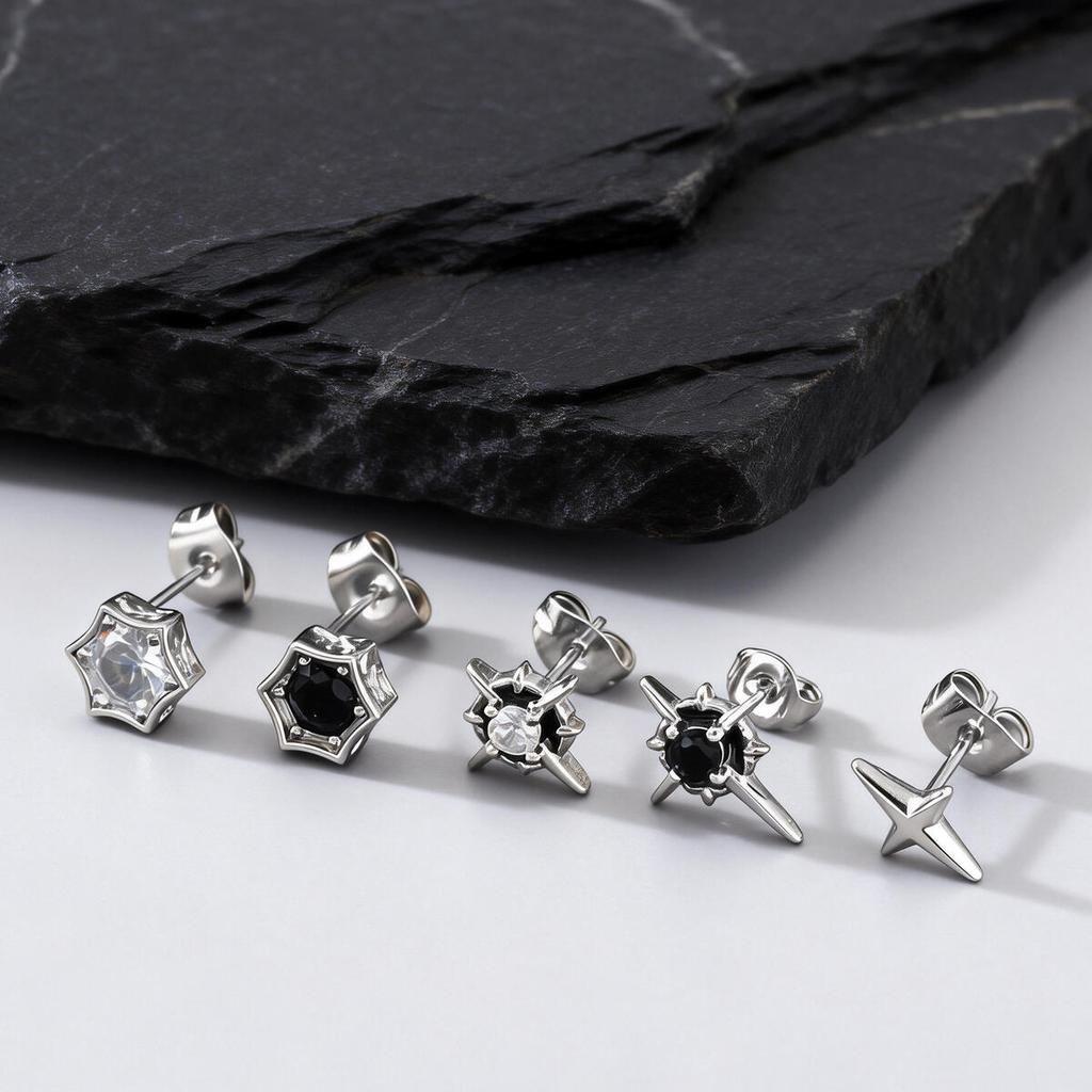 Hip Hop Star Stud Earrings for Men Women,Silver Color Zircon Star Tiny Stud Earrings,Minimalist Ear Hole Care Accessories Gifts