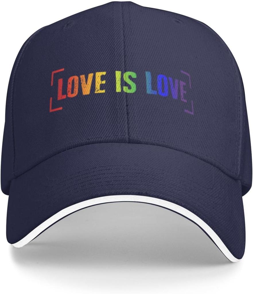 Love is Love Rainbow LGBT Pride Adjustable Baseball Cap Casual Polyester Summer Hat for Men Women