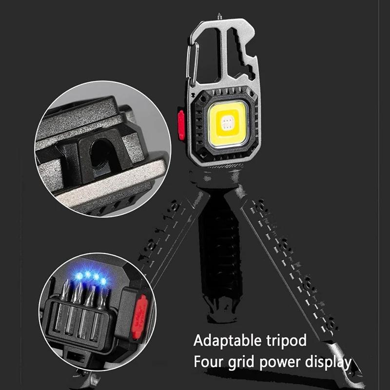 LED Mini Multifunctional Keychain Flashlight USB Rechargeable Portable Pocket EDC Torch Outdoor Emergency Search Camping Lantern