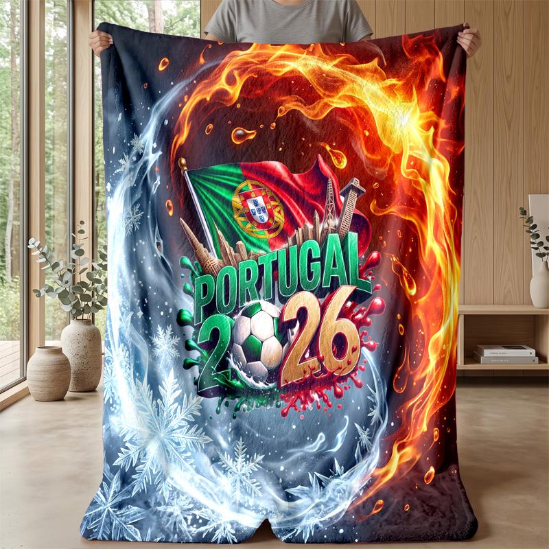 Portugal Football Printed Flannel Blanket Skin Friendly Warm Decorative Throw for Indoor Couch Bed Daily Use