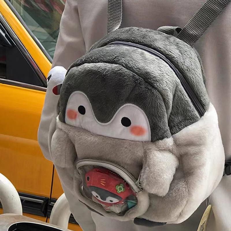 Geantă din catifea pentru femei Rucsac cu desene animate cu pinguini Geantă pentru păpuși de pluș Mini geantă de cărți drăguță Geantă ocazională versatilă Cadou Mini pinguini